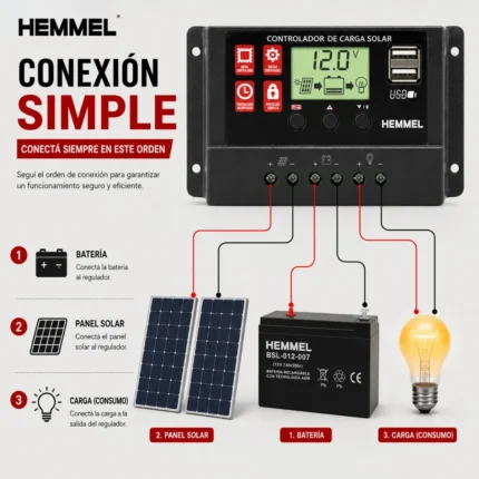 Controlador de Carga Solar Hemmel ECP301 12/24V 30A - Imagen 2